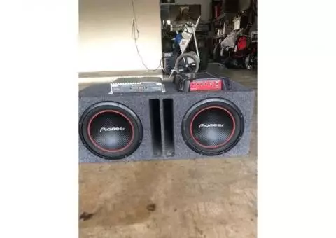 Two 12’ Pioneer Subs with ported box & two Amps